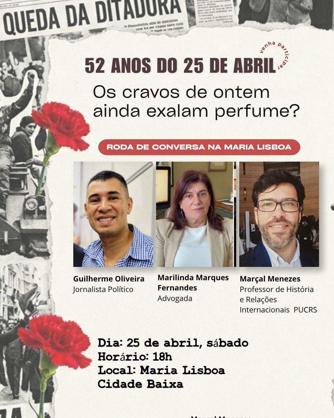 52 anos Revolução dos Cravos: Marilinda Marques Fernandes e casa Maria Lisboa realizam bate-papo e noite de fados